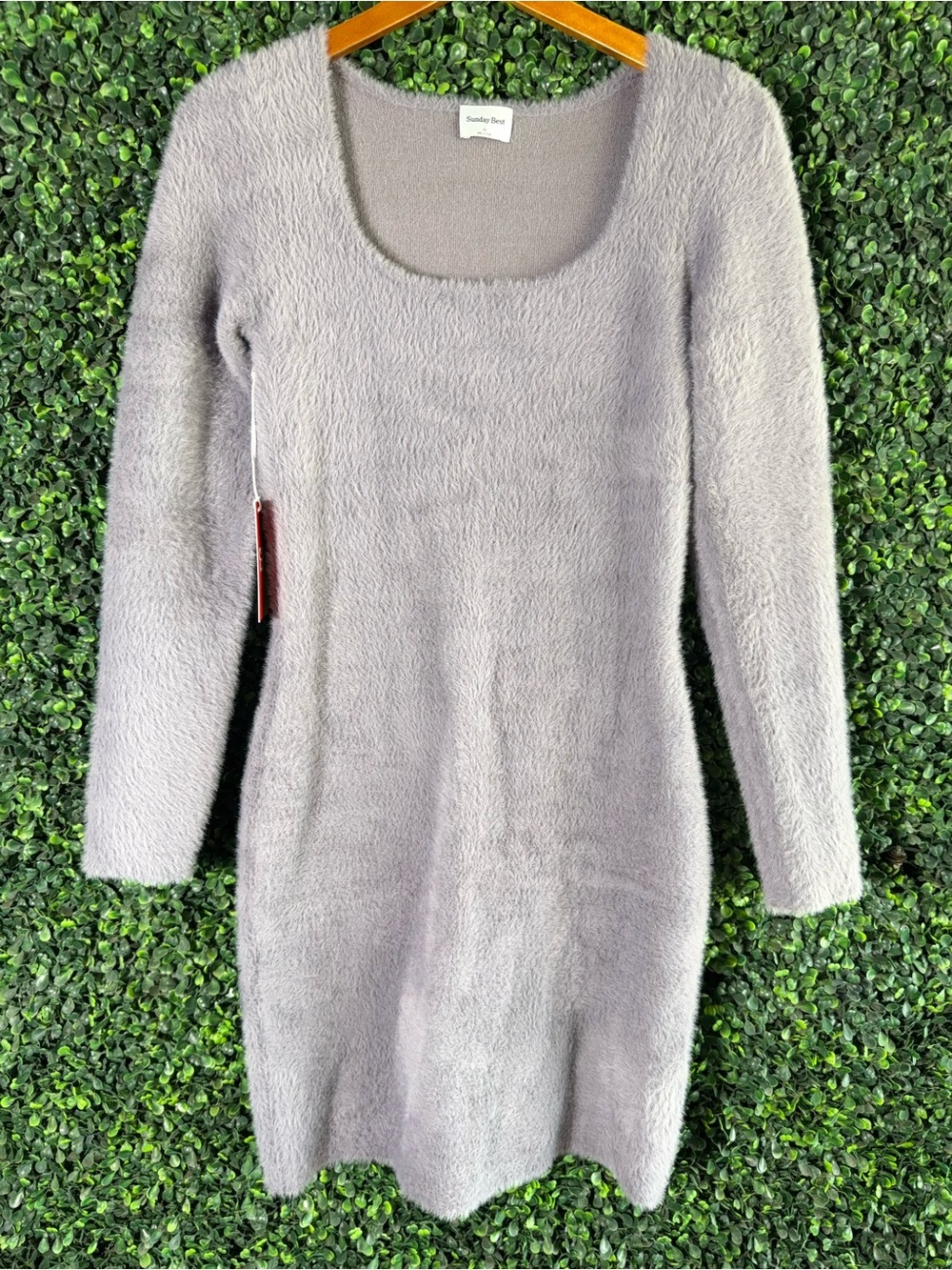 Sunday Best Montgomery Fuzzy Knit Mini Dress Rock Grey Medium‎ NWT - Picture 3 of 9